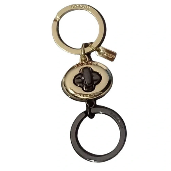 COACH Oval Valet Gold Black Turn-lock Keychain Key Purse Charm Unisex NEW NWOT - Picture 1 of 2